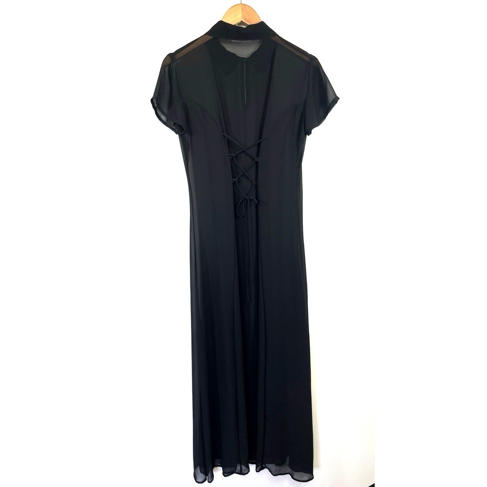 Trois The Label Womens Sheer Lace-Up Maxi Dress Sz M Black 90s Minimalist Grunge